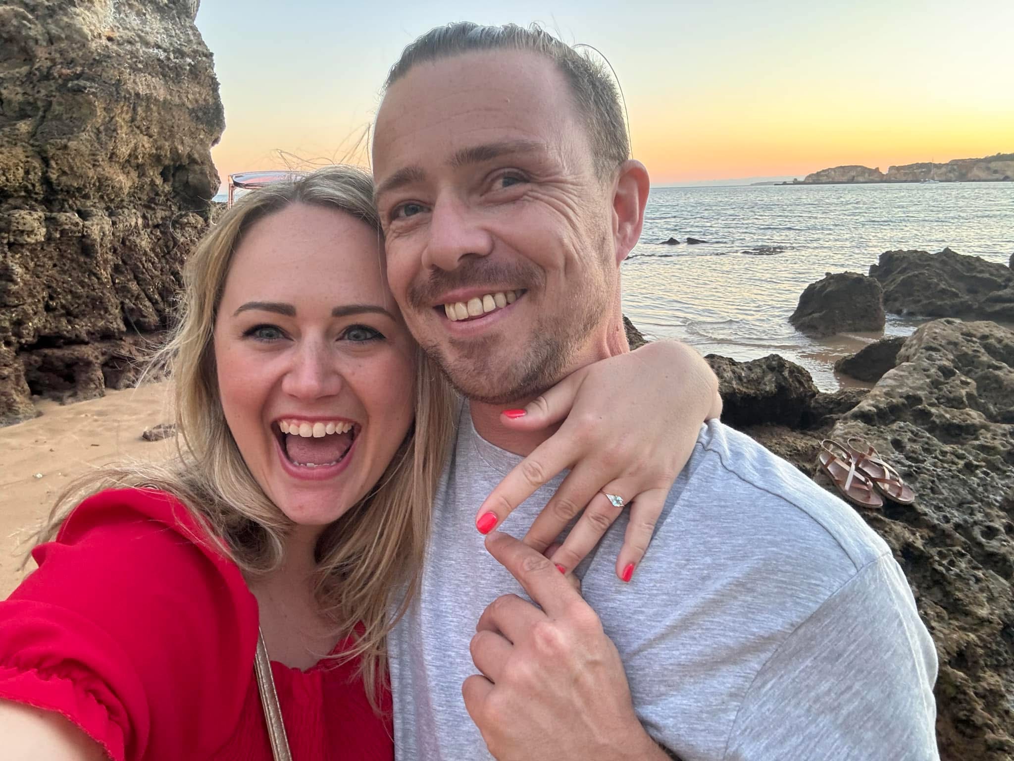 Chantelle and her fiancé at sunset